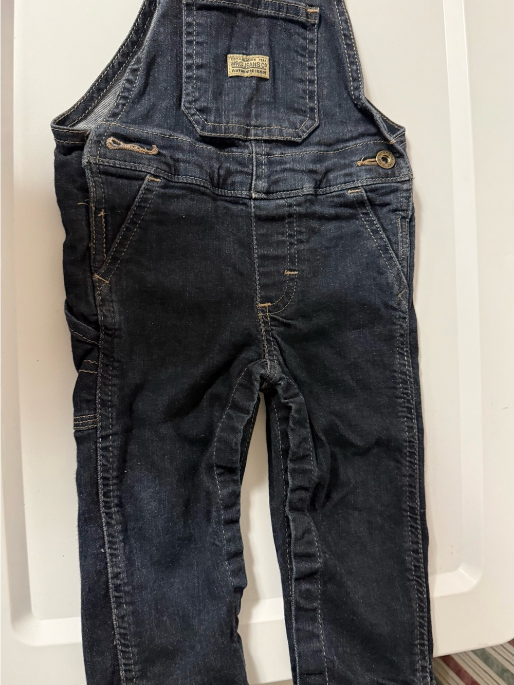 Wrangler Dark Indigo Denim Kids Overalls with Contrast Stitching